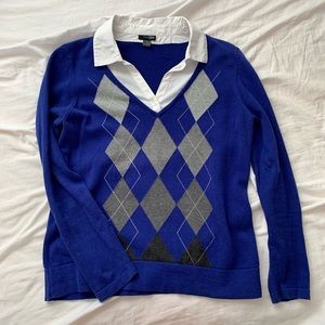 Blue Argyle Sweater with Collar 💙